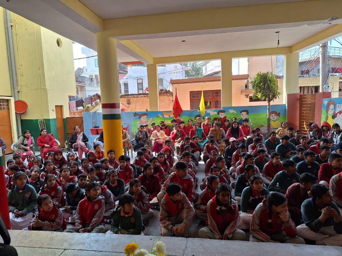 Students gathered in the school courtyard